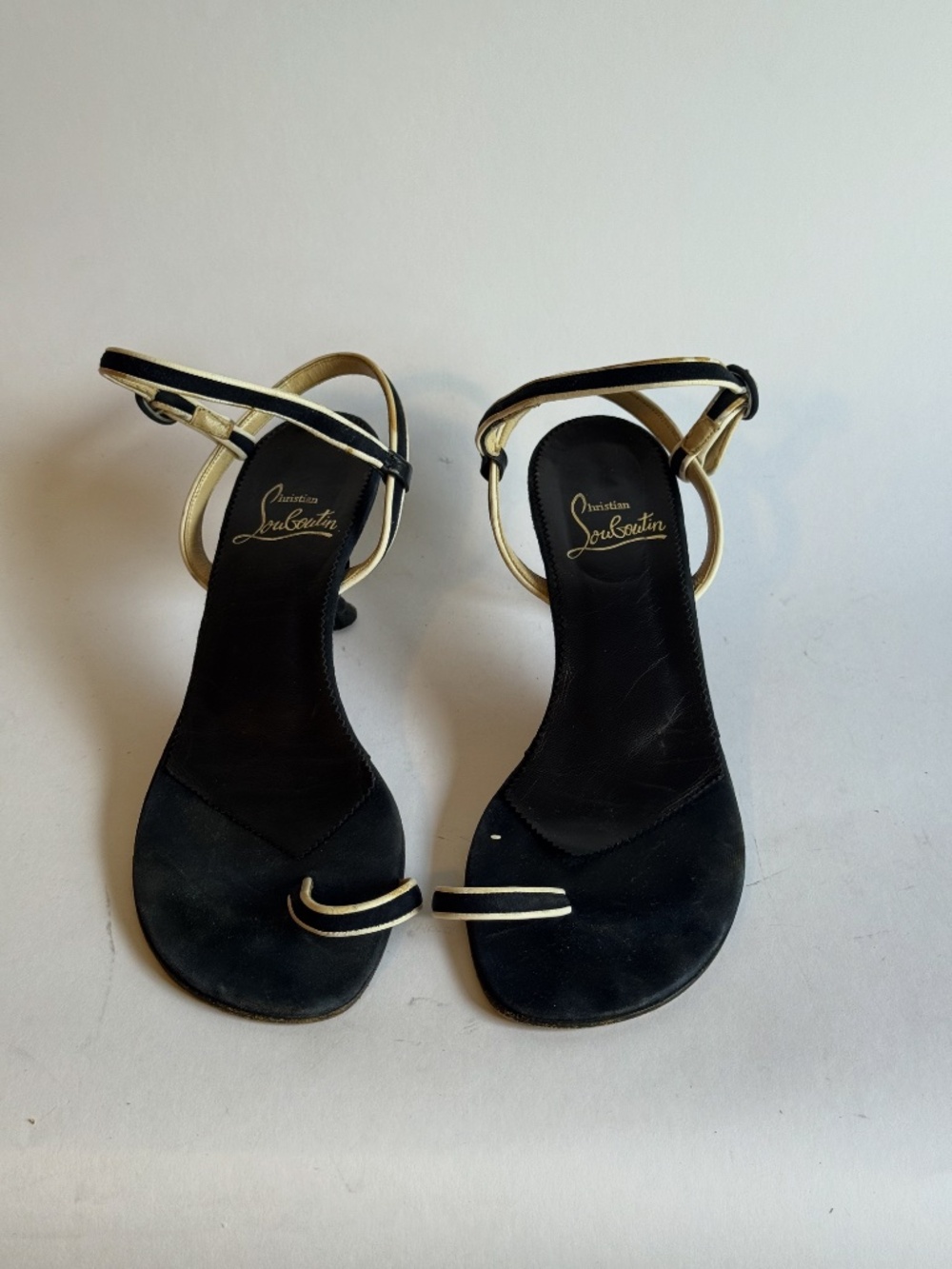 Christian Louboutin Vintage Slingback Heels Navy White Women's 38 - Picture 3 of 8
